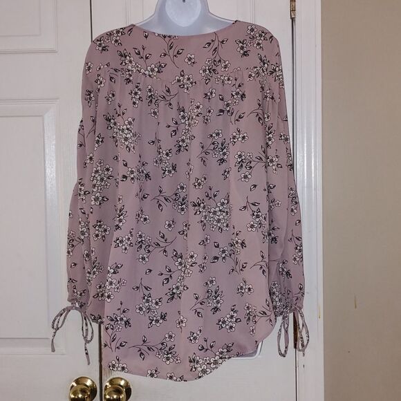 Loft Outlet sheer light mauve floral tunic  blouse Sz L - Picture 4 of 5